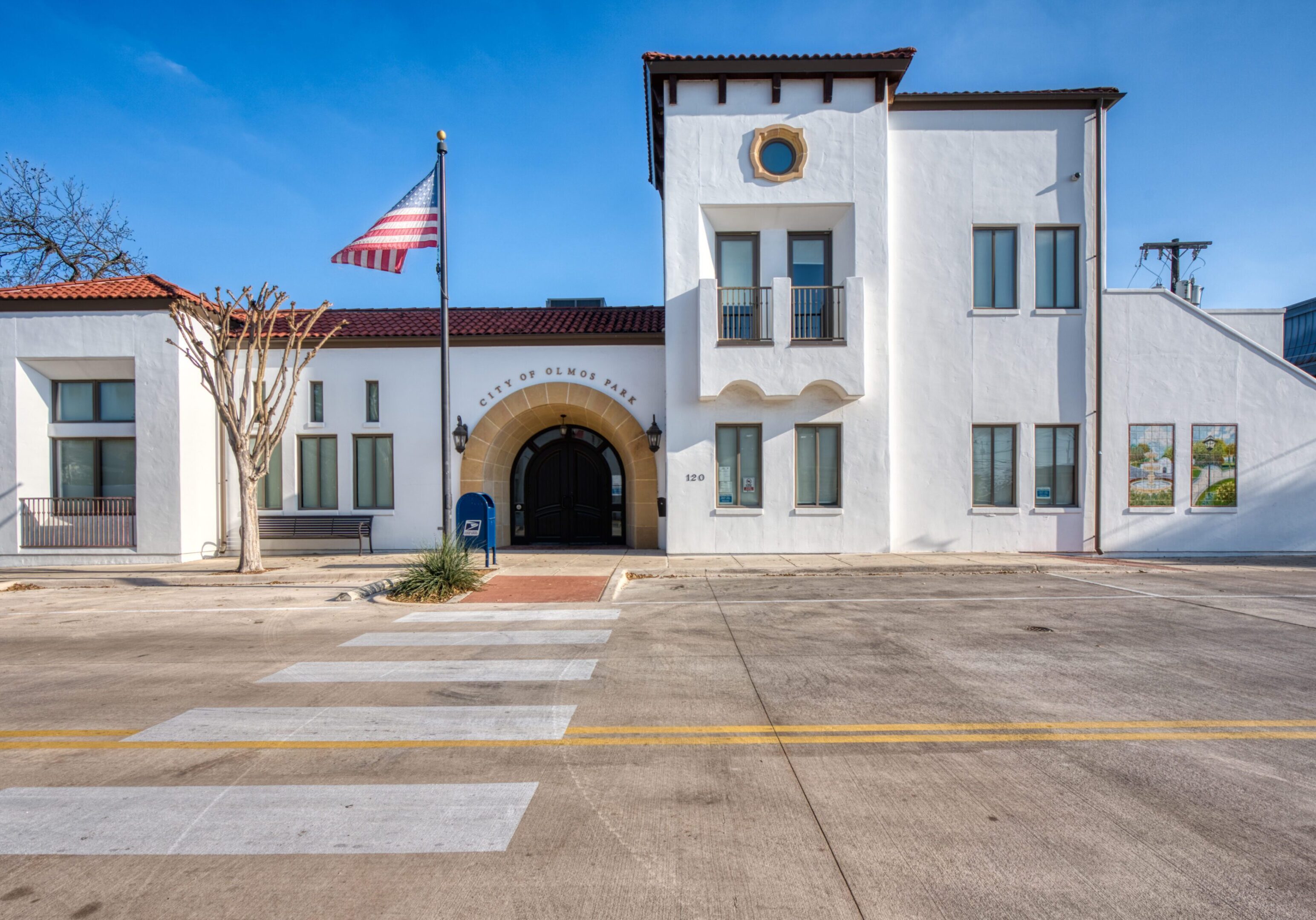 Front entrance of Olmos Park City Hall in San Antonio, photographed for Olmos Park Realtor Kerri Hoermann’s real estate website.